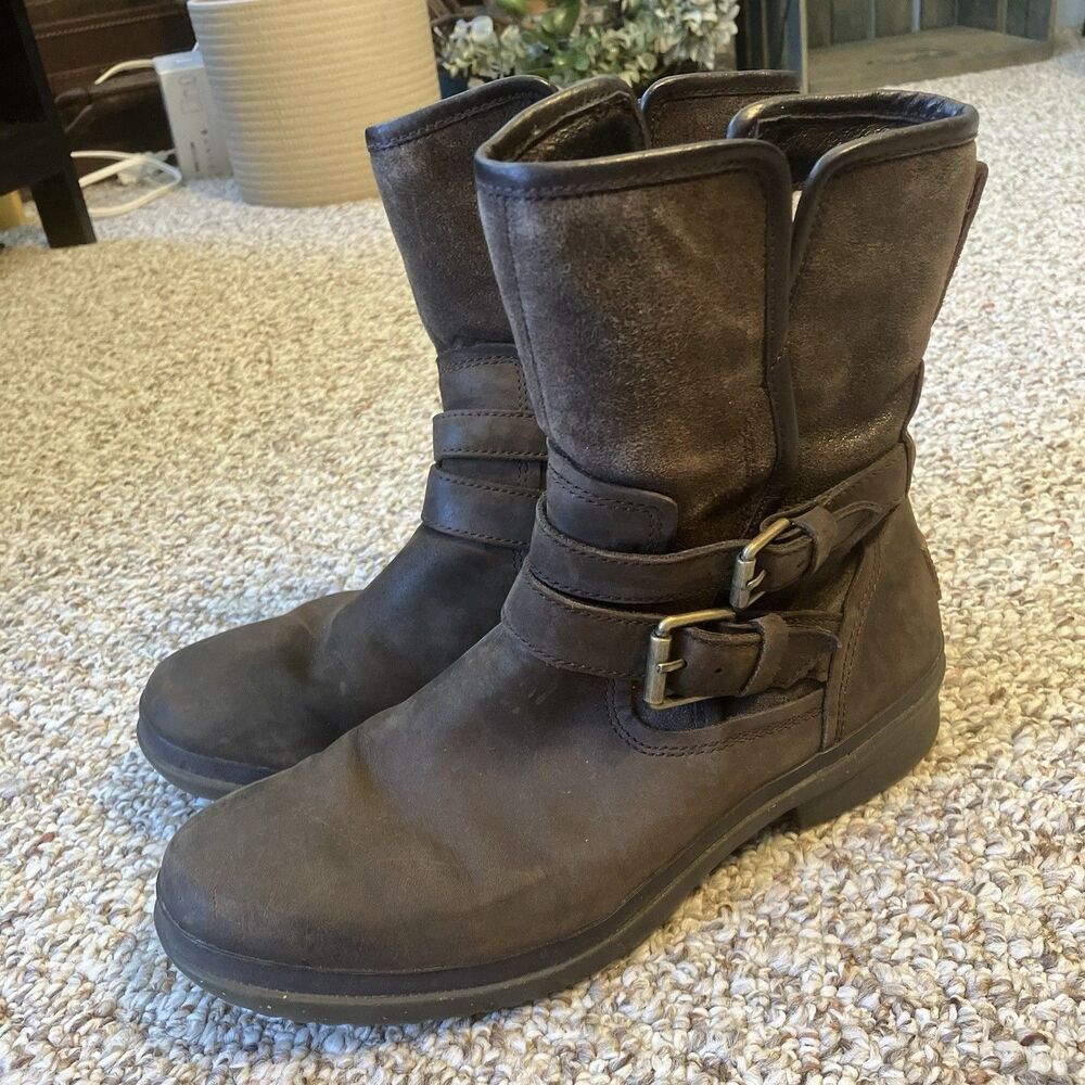 Ugg Womens Simmens Boots Size 7.5 Brown Moto Suede Leather Whimsigoth Grunge